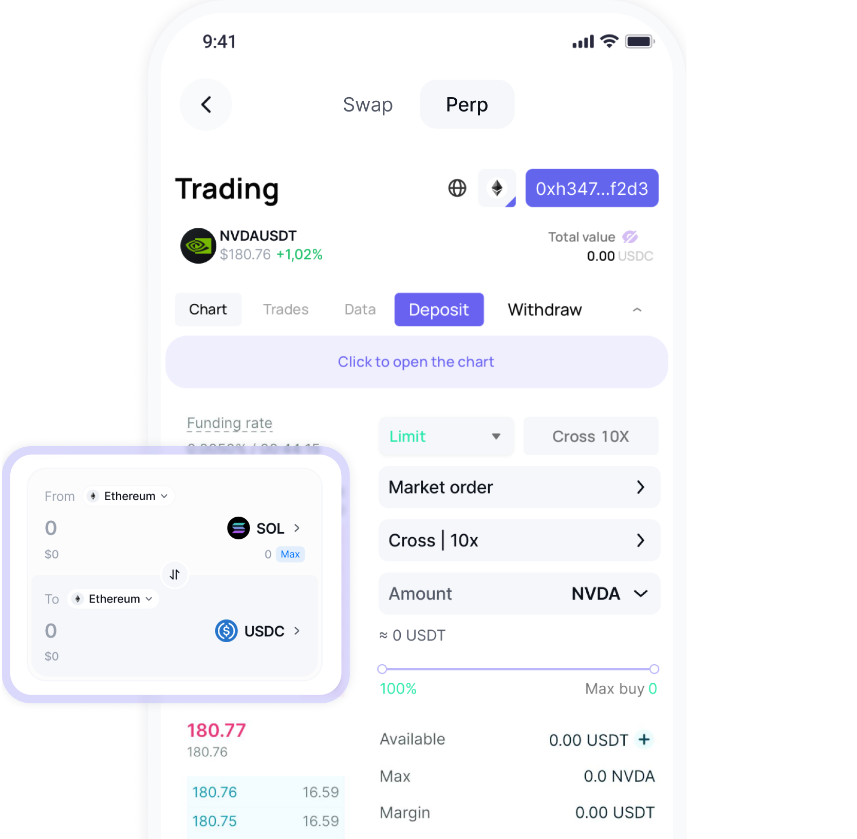 Token transfer trading screen